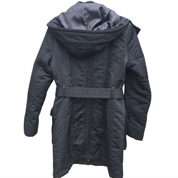 Zara Basic Black Snap Button Pockets Full Zip Belted Lined Hooded Jacket Size M - Picture 3 of 12